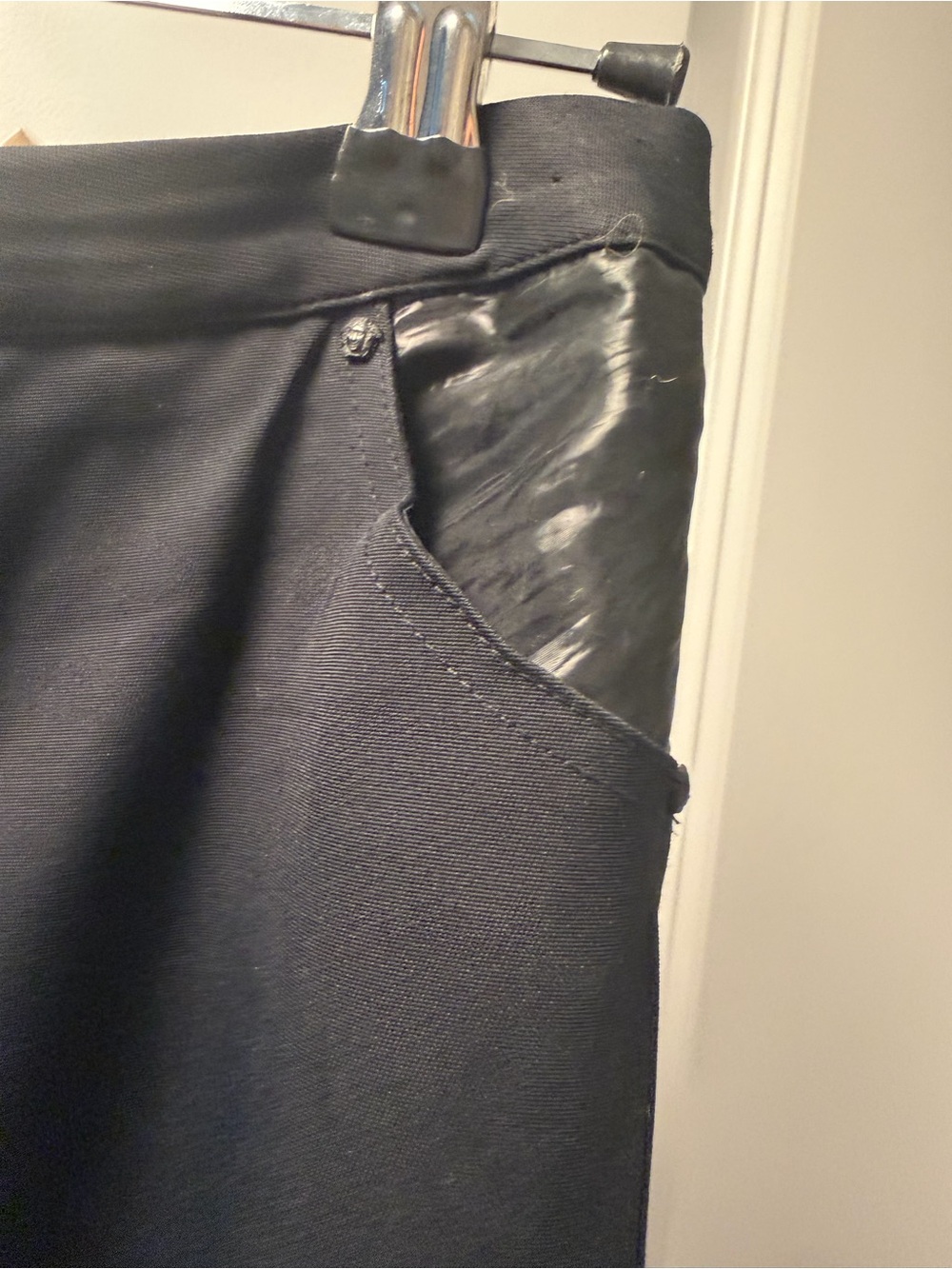 Versace Vintage Black Women's Pants with leather accents